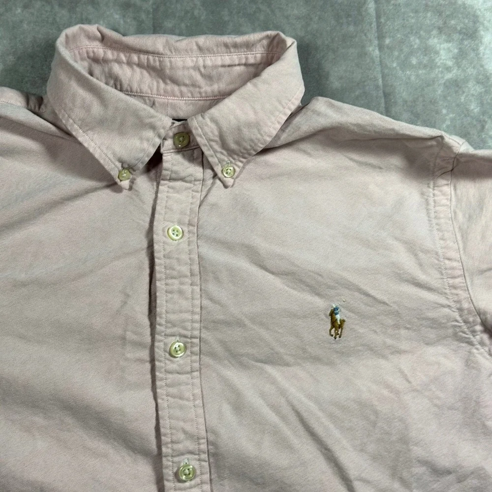 Polo Ralph Lauren Men L Slim Fit Pink Oxford Button Down Shirt Pony Logo Y2K